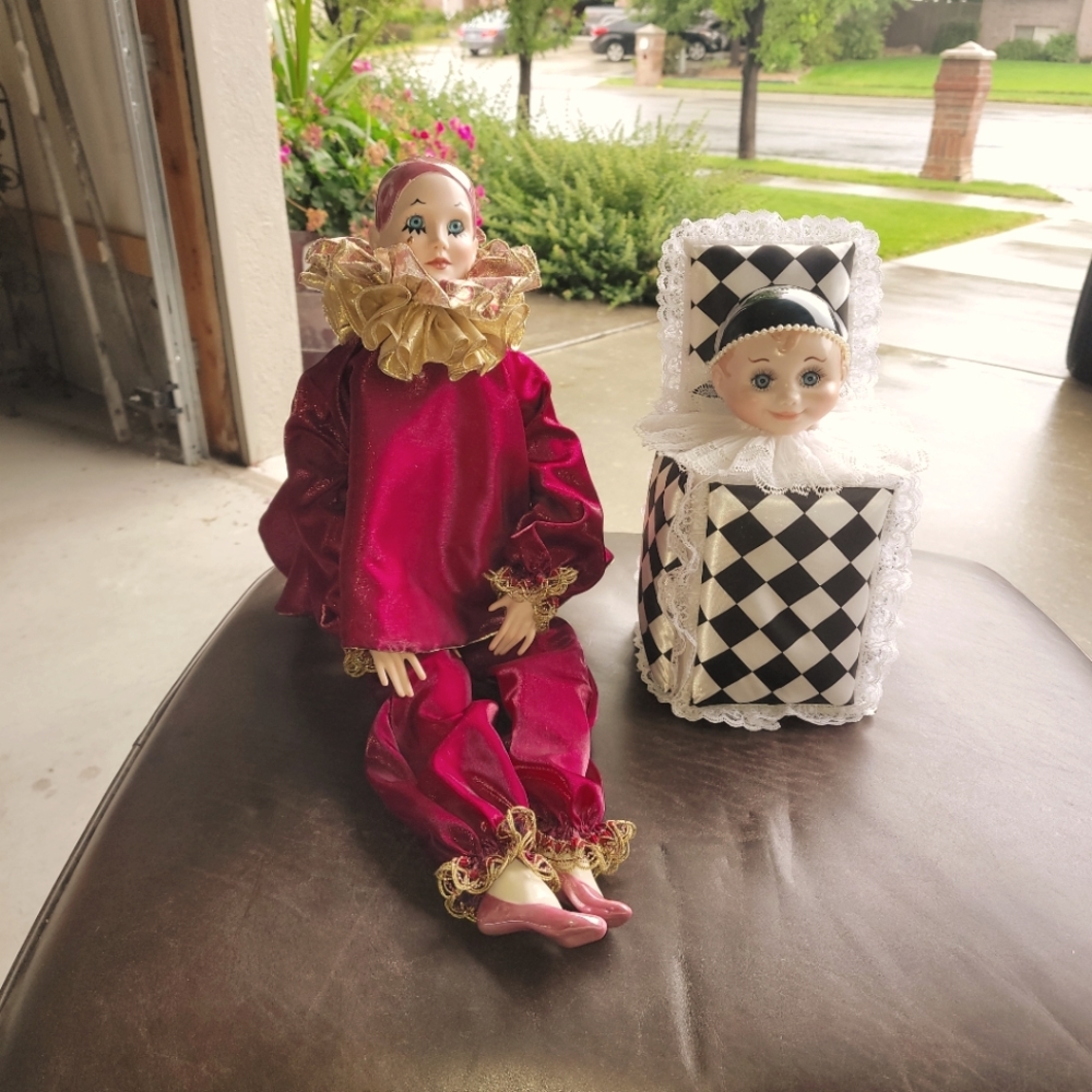 Handmade Clown Jester Dolls, lot of 2
